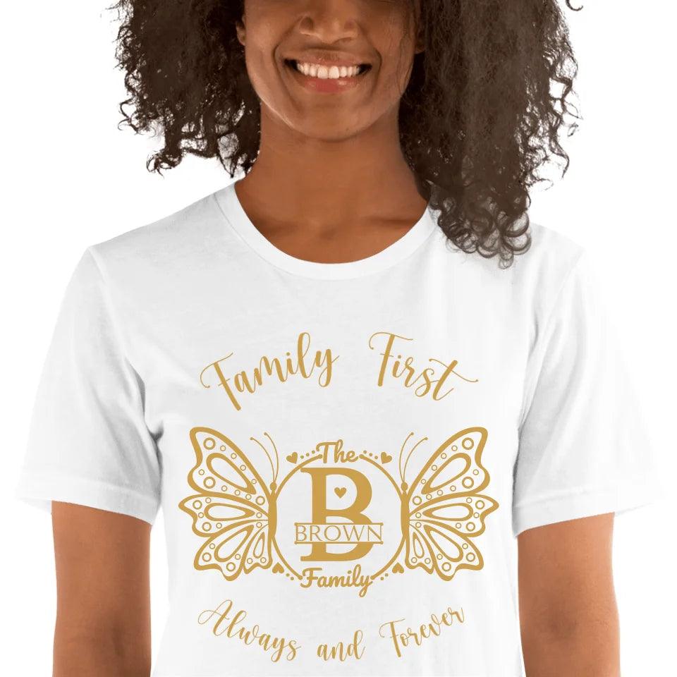 Custom Double Butterfly Family Split Letter Monogram T-Shirt - ART-TSH075 - ARTFULANE