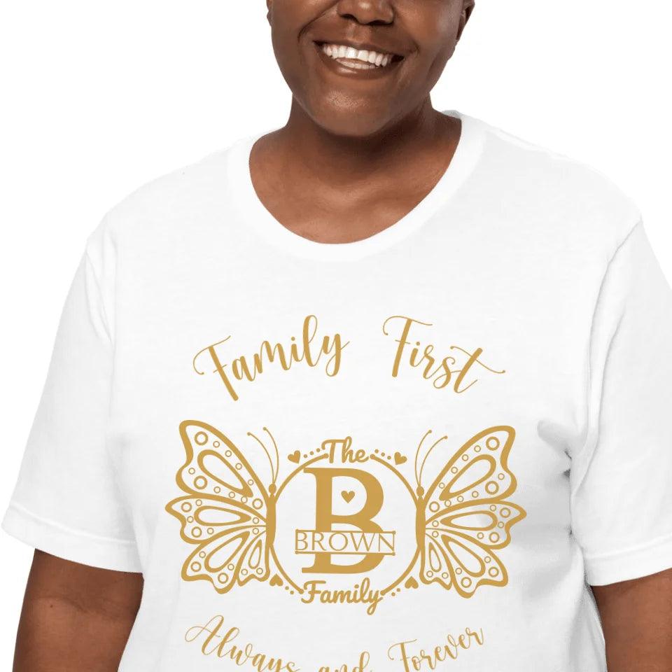 Custom Double Butterfly Family Split Letter Monogram T-Shirt - ART-TSH075 - ARTFULANE