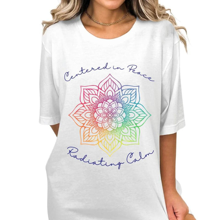 Custom Rainbow and Gold Mandala T-Shirt - ART-TSH106 - ARTFULANE