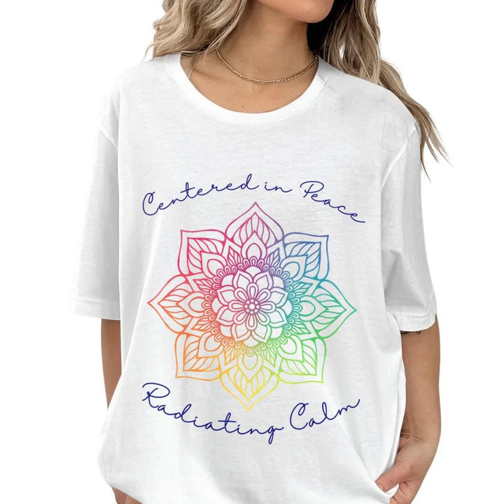 Custom Rainbow and Gold Mandala T-Shirt - ART-TSH106 - ARTFULANE