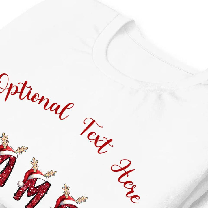 Custom Name Christmas Faux Sequin Santa Hat with Antlers T-Shirt - ART-TSH109 - ARTFULANE