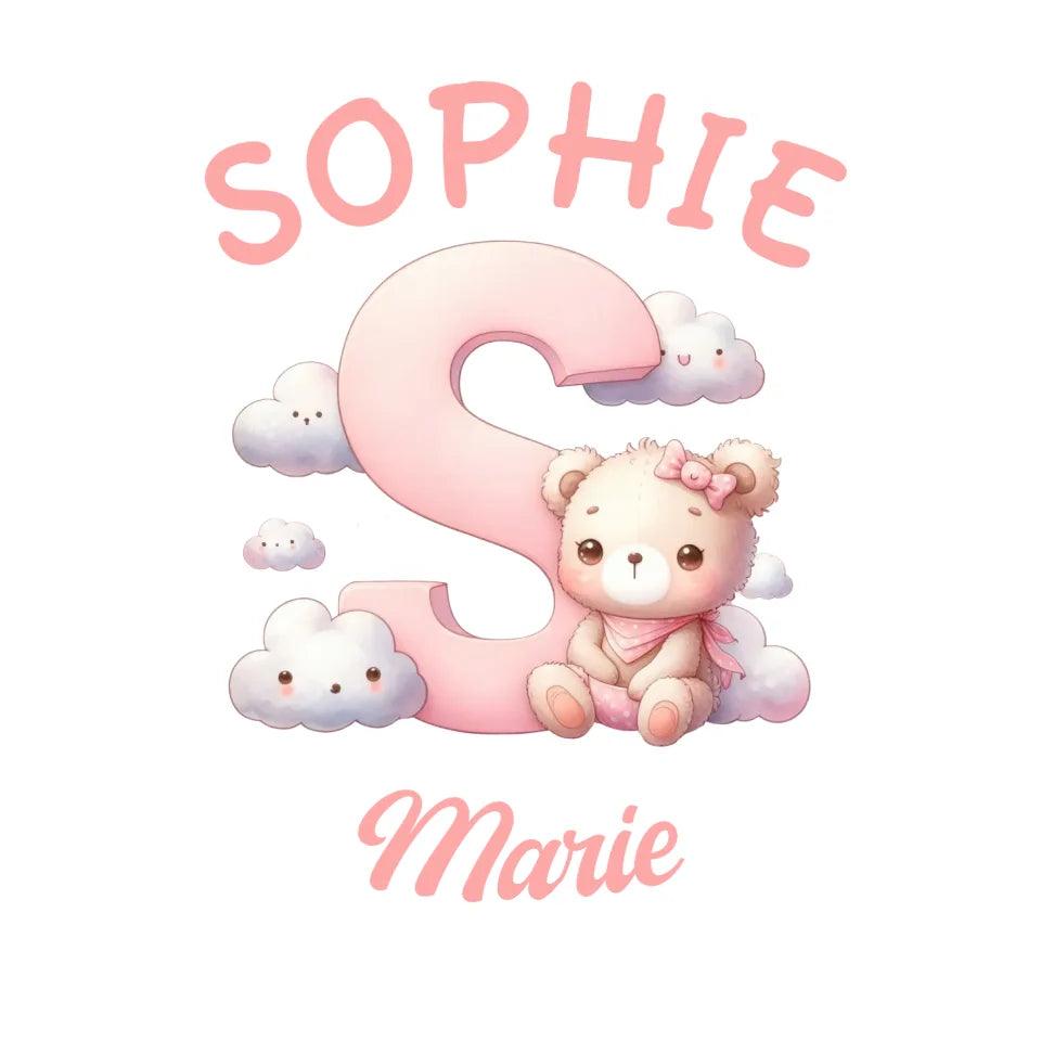 Custom Pink Letters with Cute Clouds and Bear T-Shirt - ART-TSH111 - ARTFULANE