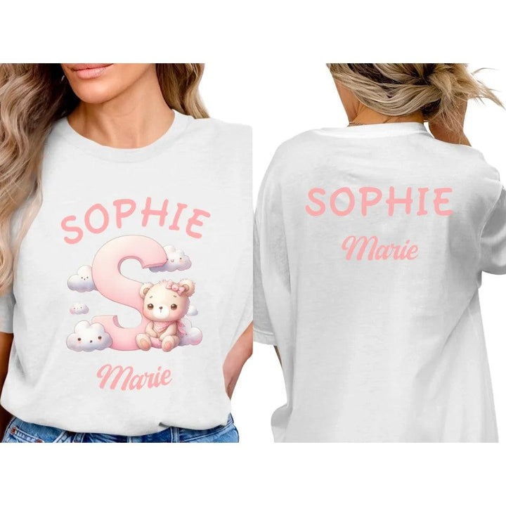 Custom Pink Letters with Cute Clouds and Bear T-Shirt - ART-TSH111 - ARTFULANE