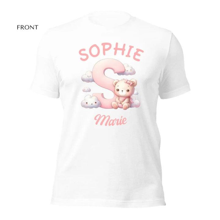 Custom Pink Letters with Cute Clouds and Bear T-Shirt - ART-TSH111 - ARTFULANE