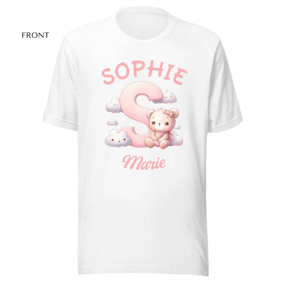 Custom Pink Letters with Cute Clouds and Bear T-Shirt - ART-TSH111 - ARTFULANE