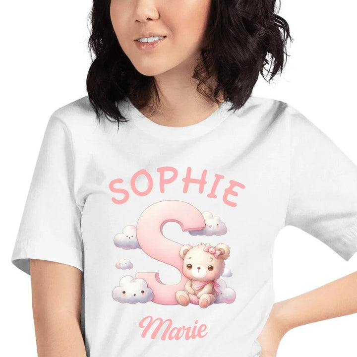 Custom Pink Letters with Cute Clouds and Bear T-Shirt - ART-TSH111 - ARTFULANE