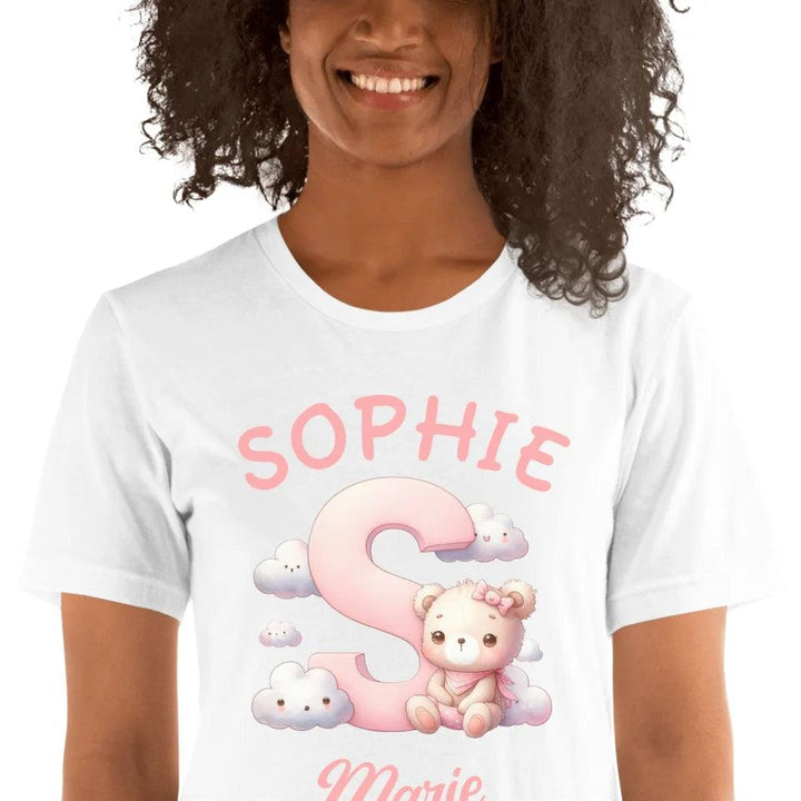 Custom Pink Letters with Cute Clouds and Bear T-Shirt - ART-TSH111 - ARTFULANE