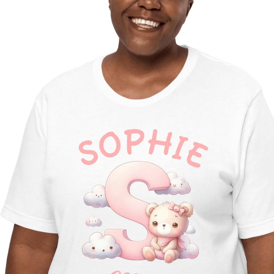 Custom Pink Letters with Cute Clouds and Bear T-Shirt - ART-TSH111 - ARTFULANE