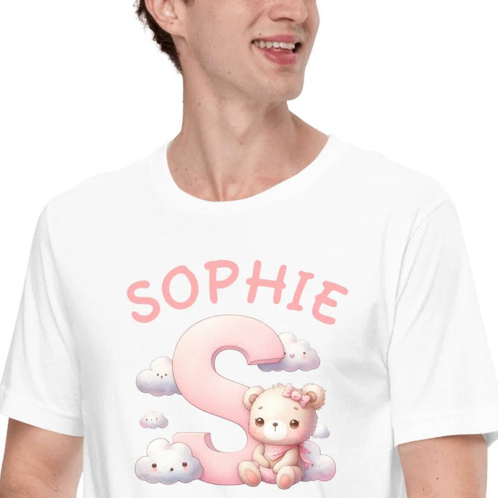 Custom Pink Letters with Cute Clouds and Bear T-Shirt - ART-TSH111 - ARTFULANE