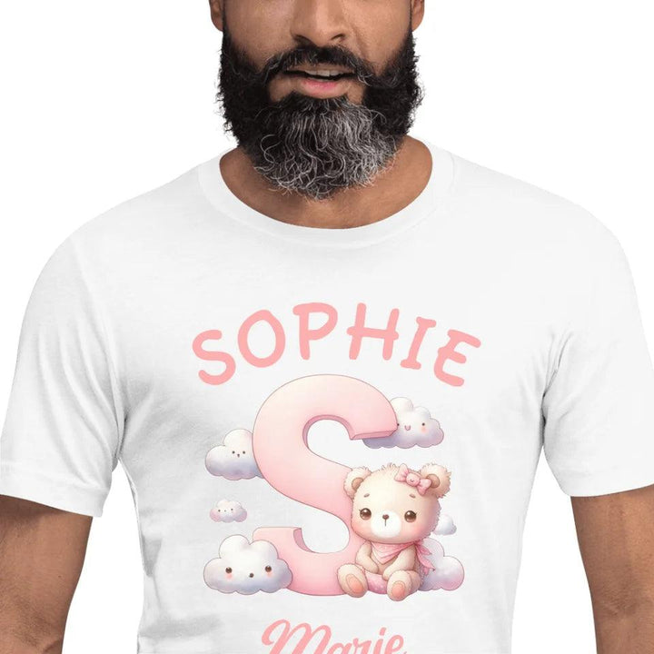 Custom Pink Letters with Cute Clouds and Bear T-Shirt - ART-TSH111 - ARTFULANE