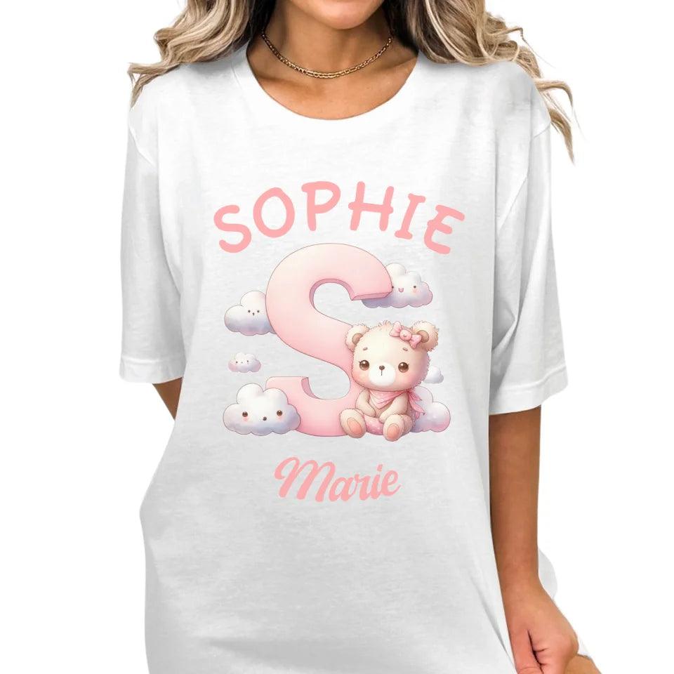 Custom Pink Letters with Cute Clouds and Bear T-Shirt - ART-TSH111 - ARTFULANE