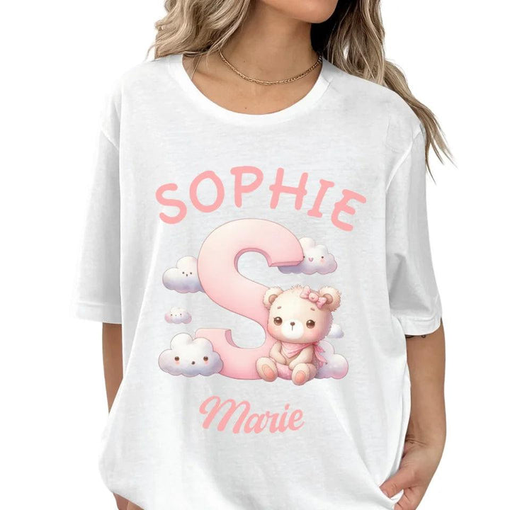 Custom Pink Letters with Cute Clouds and Bear T-Shirt - ART-TSH111 - ARTFULANE