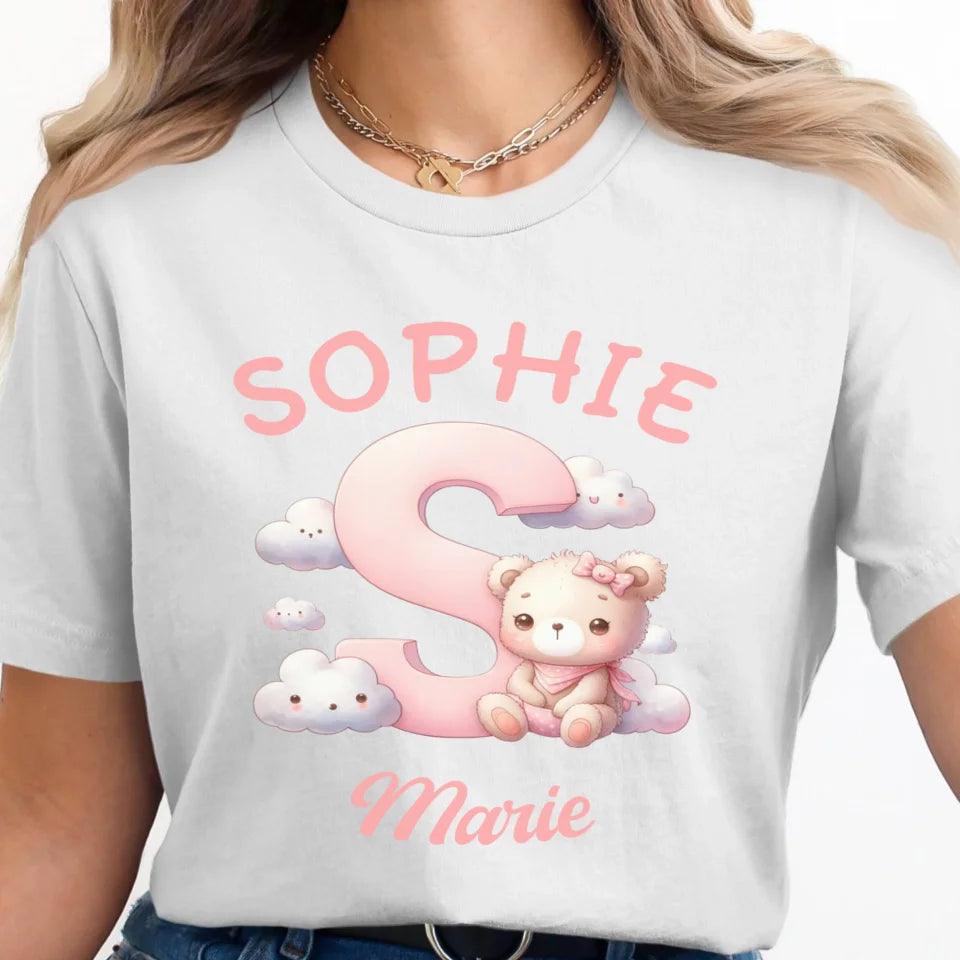 Custom Pink Letters with Cute Clouds and Bear T-Shirt - ART-TSH111 - ARTFULANE