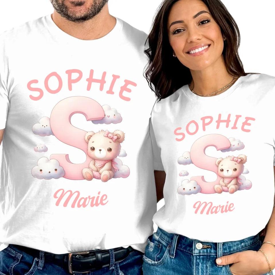 Custom Pink Letters with Cute Clouds and Bear T-Shirt - ART-TSH111 - ARTFULANE