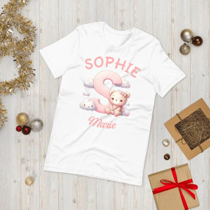 Custom Pink Letters with Cute Clouds and Bear T-Shirt - ART-TSH111 - ARTFULANE