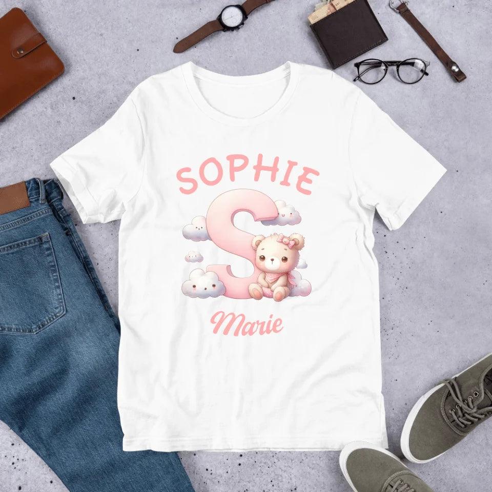 Custom Pink Letters with Cute Clouds and Bear T-Shirt - ART-TSH111 - ARTFULANE