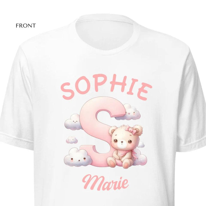 Custom Pink Letters with Cute Clouds and Bear T-Shirt - ART-TSH111 - ARTFULANE