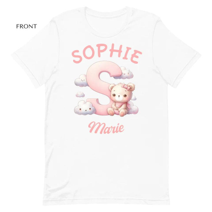 Custom Pink Letters with Cute Clouds and Bear T-Shirt - ART-TSH111 - ARTFULANE