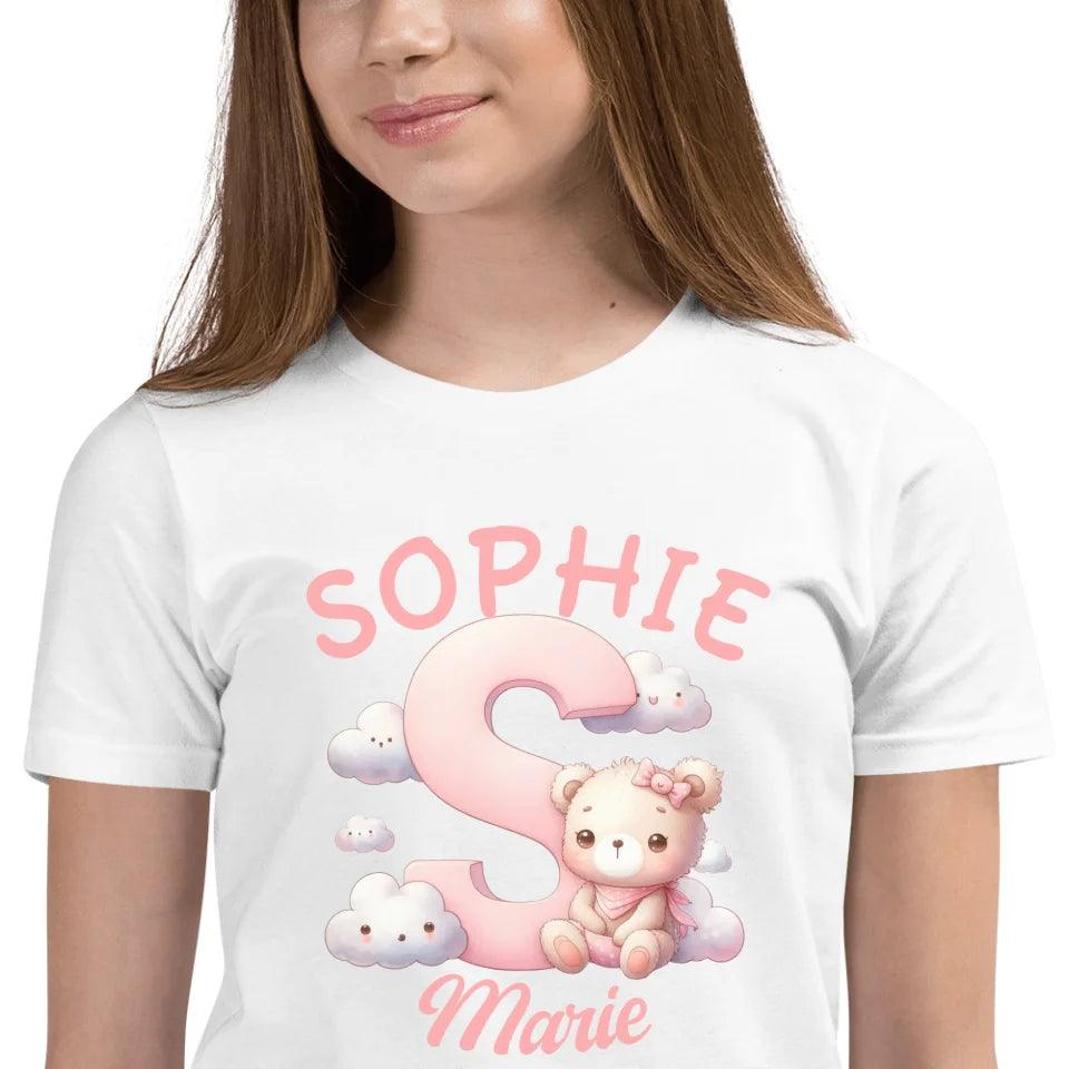 Custom Pink Letters with Cute Clouds and Bear T-Shirt - ART-TSH111 - ARTFULANE