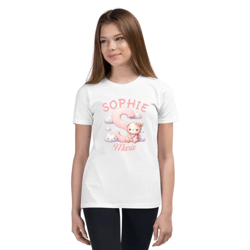 Custom Pink Letters with Cute Clouds and Bear T-Shirt - ART-TSH111 - ARTFULANE