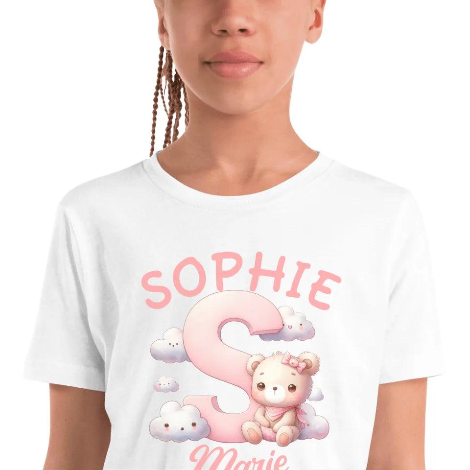 Custom Pink Letters with Cute Clouds and Bear T-Shirt - ART-TSH111 - ARTFULANE