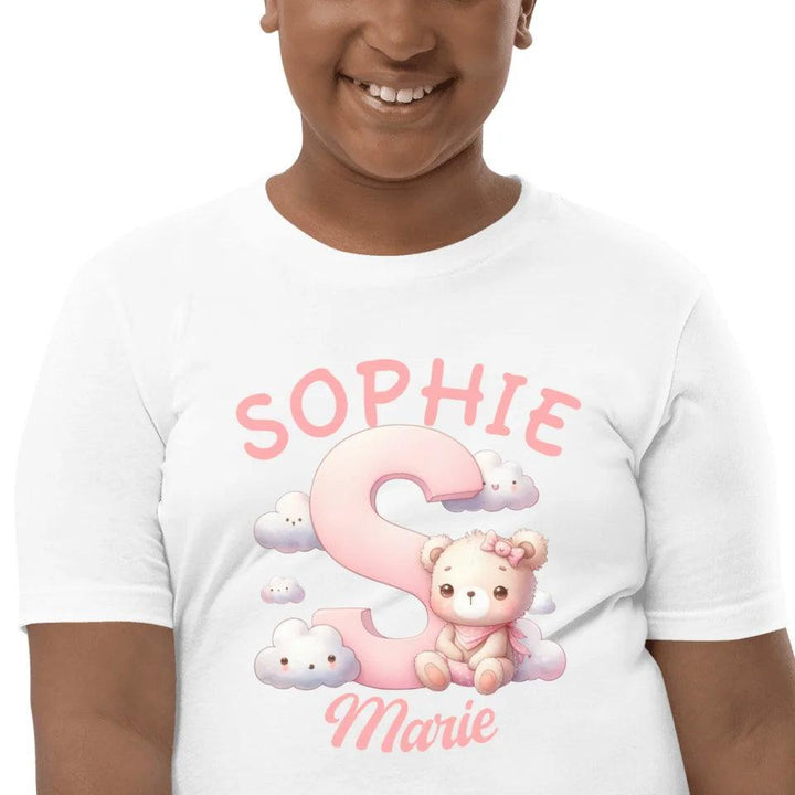 Custom Pink Letters with Cute Clouds and Bear T-Shirt - ART-TSH111 - ARTFULANE