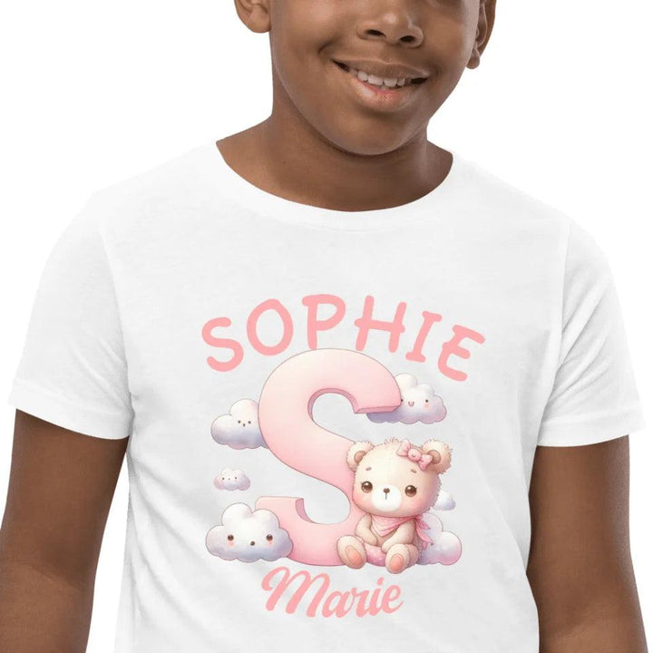 Custom Pink Letters with Cute Clouds and Bear T-Shirt - ART-TSH111 - ARTFULANE