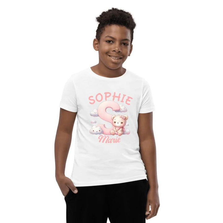 Custom Pink Letters with Cute Clouds and Bear T-Shirt - ART-TSH111 - ARTFULANE