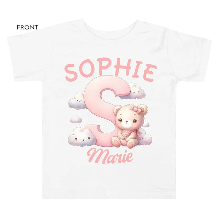 Custom Pink Letters with Cute Clouds and Bear T-Shirt - ART-TSH111 - ARTFULANE