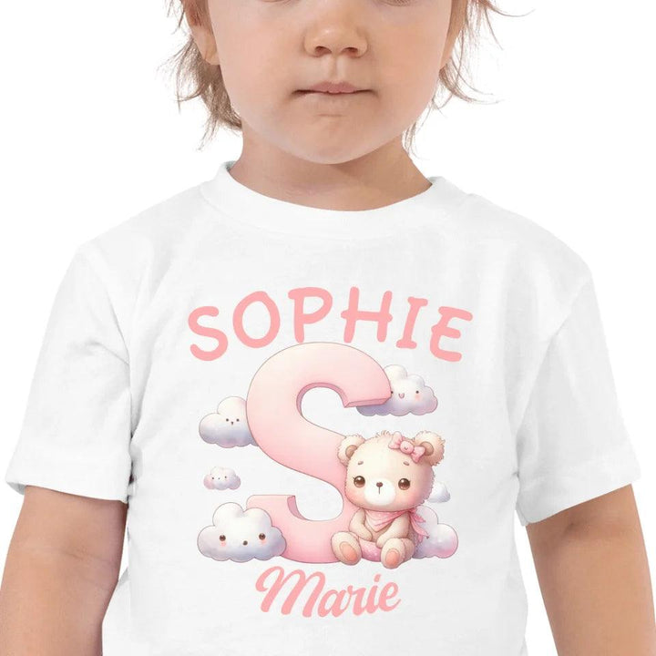 Custom Pink Letters with Cute Clouds and Bear T-Shirt - ART-TSH111 - ARTFULANE