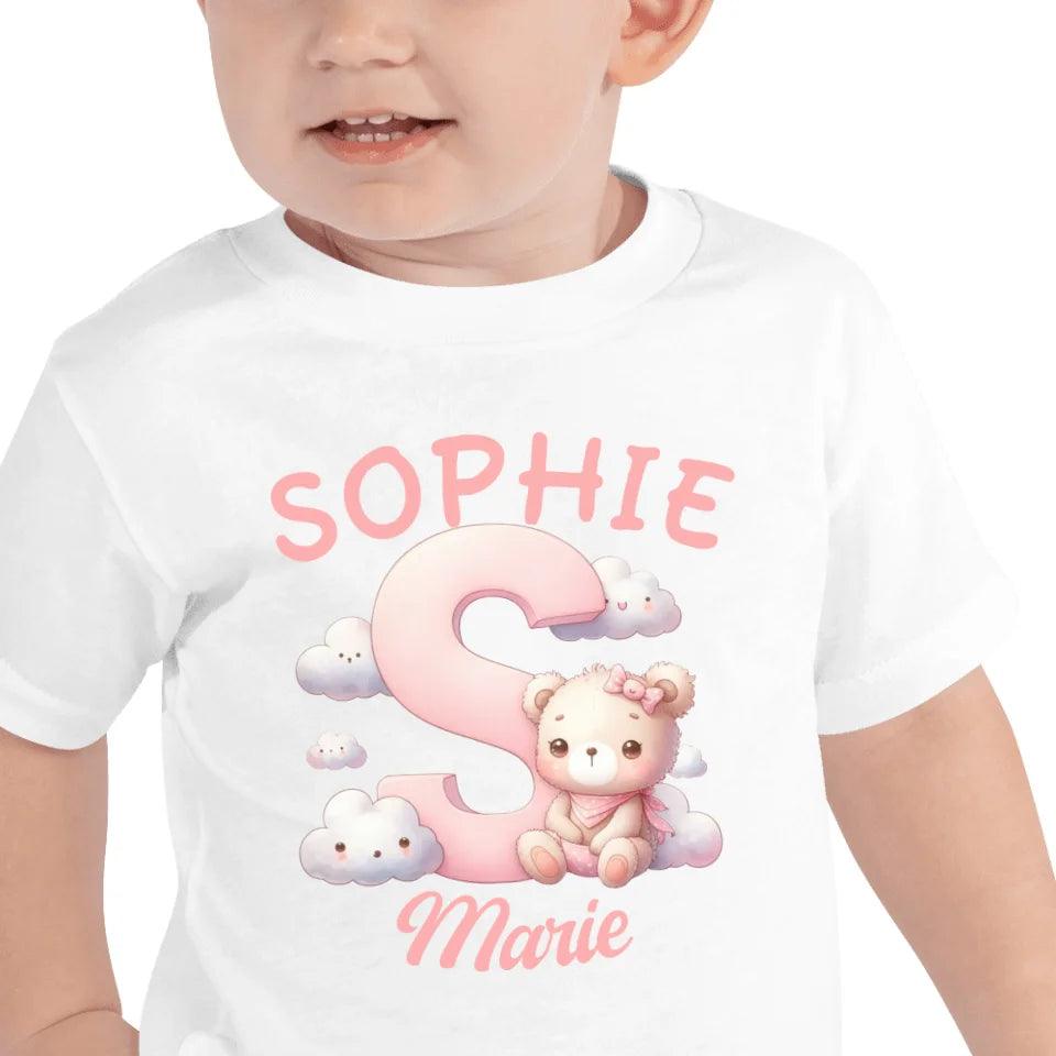 Custom Pink Letters with Cute Clouds and Bear T-Shirt - ART-TSH111 - ARTFULANE