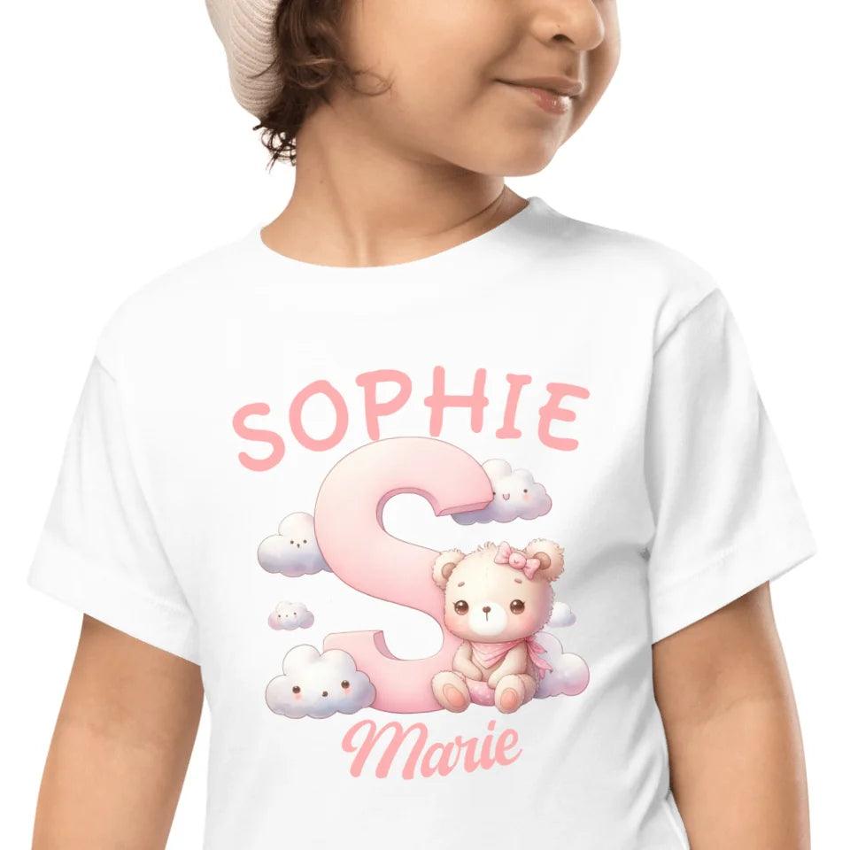 Custom Pink Letters with Cute Clouds and Bear T-Shirt - ART-TSH111 - ARTFULANE