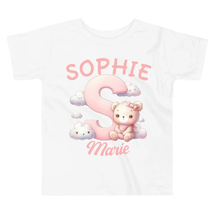 Custom Pink Letters with Cute Clouds and Bear T-Shirt - ART-TSH111 - ARTFULANE