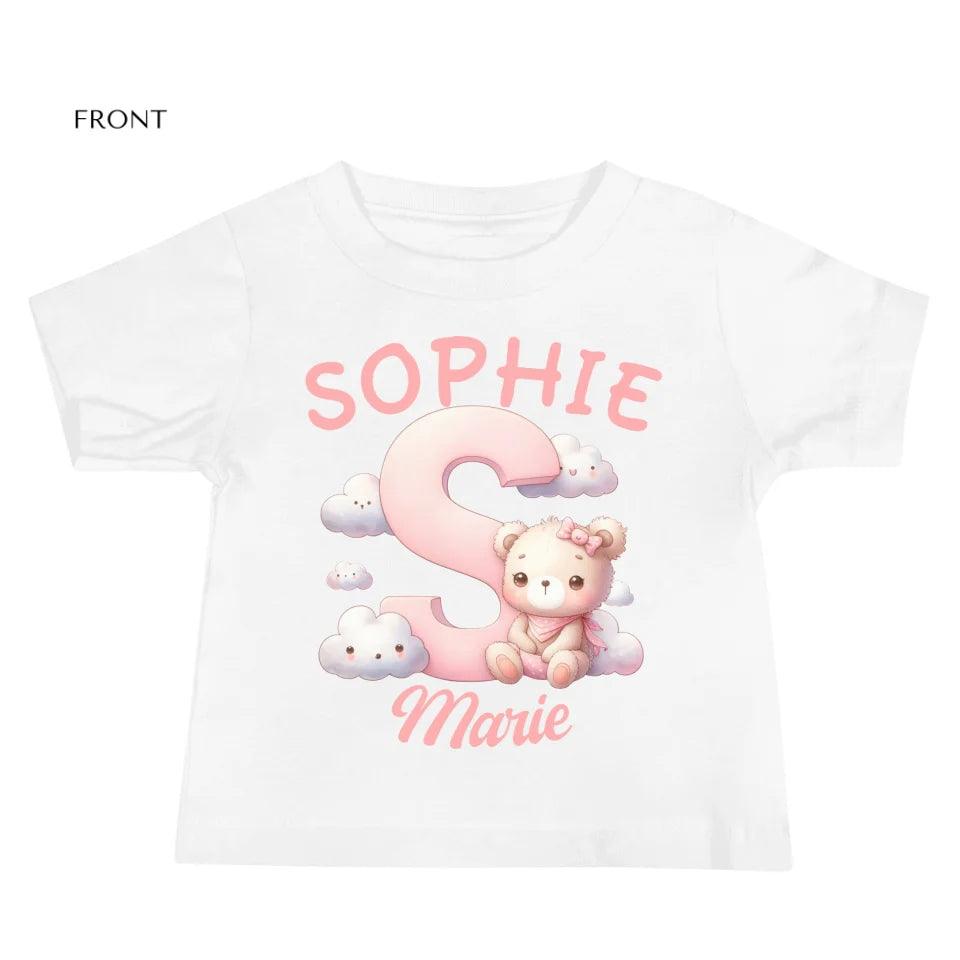 Custom Pink Letters with Cute Clouds and Bear T-Shirt - ART-TSH111 - ARTFULANE