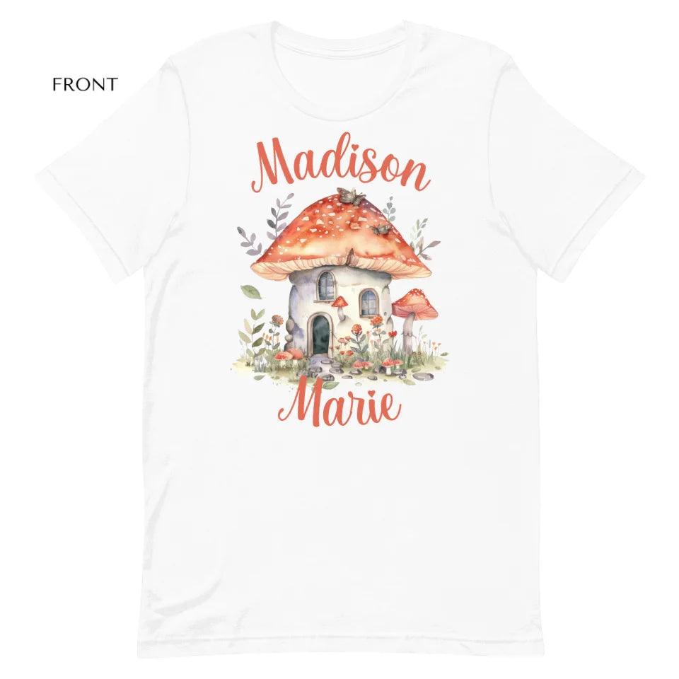 Custom Watercolor Woodland Mushroom Homes T-Shirt - ART-TSH114 - ARTFULANE