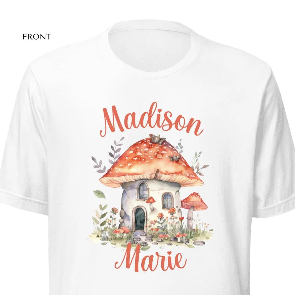 Custom Watercolor Woodland Mushroom Homes T-Shirt - ART-TSH114 - ARTFULANE