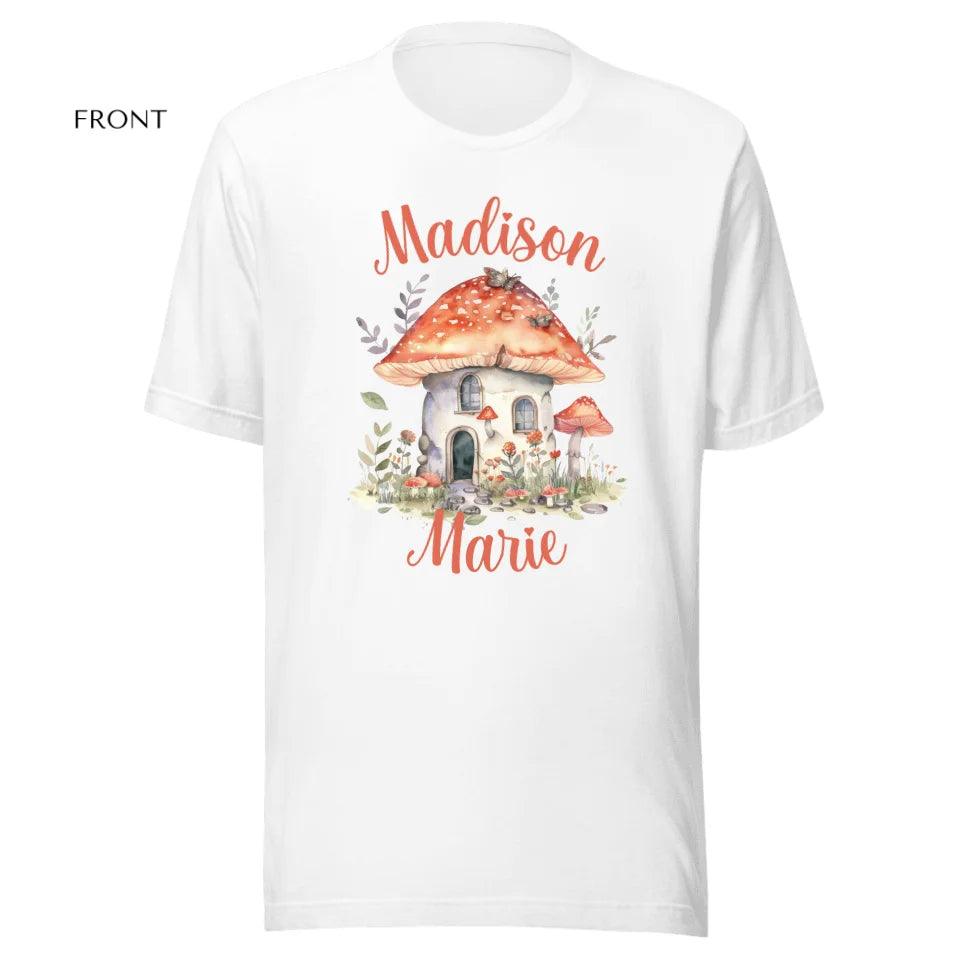 Custom Watercolor Woodland Mushroom Homes T-Shirt - ART-TSH114 - ARTFULANE