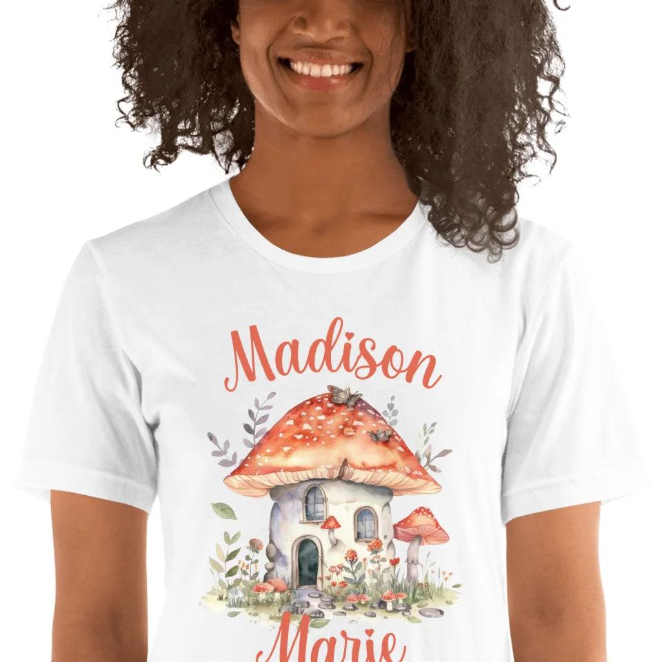 Custom Watercolor Woodland Mushroom Homes T-Shirt - ART-TSH114 - ARTFULANE