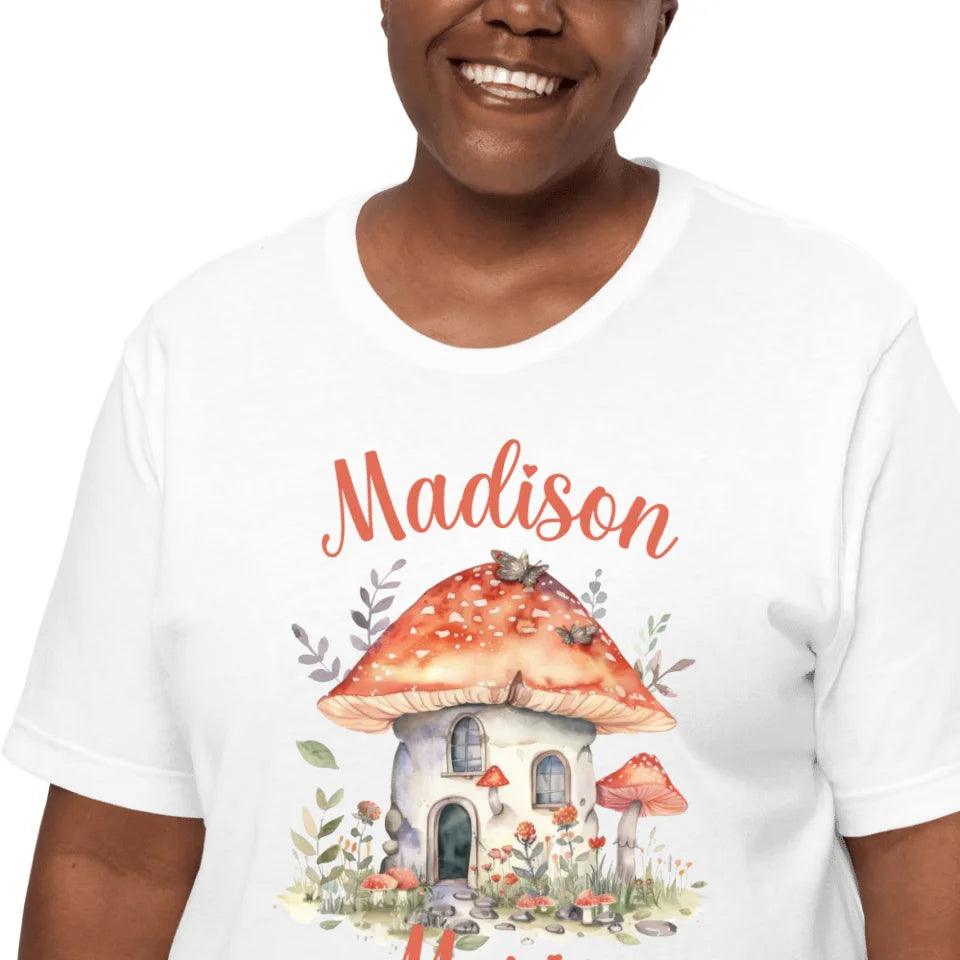 Custom Watercolor Woodland Mushroom Homes T-Shirt - ART-TSH114 - ARTFULANE