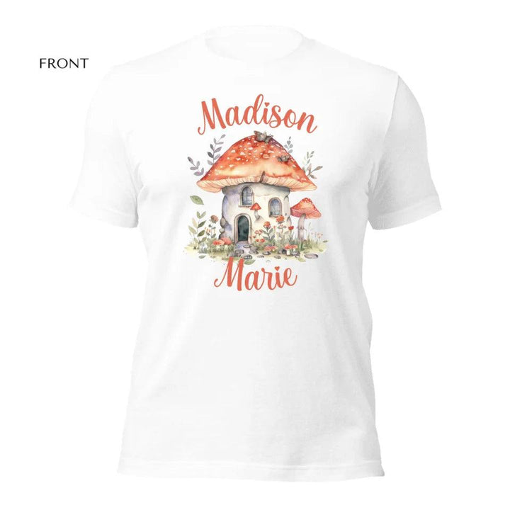 Custom Watercolor Woodland Mushroom Homes T-Shirt - ART-TSH114 - ARTFULANE