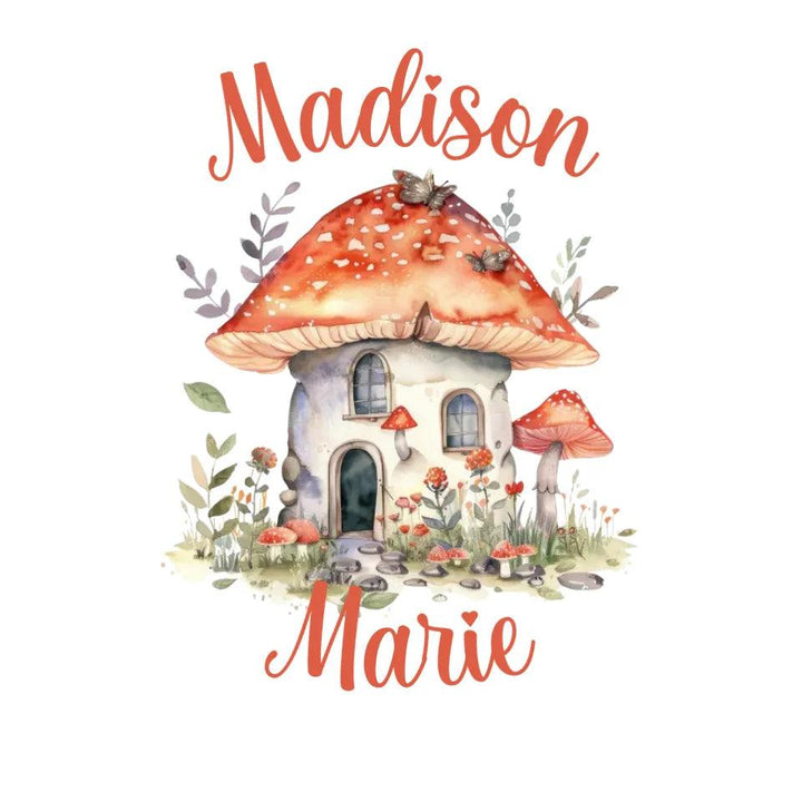 Custom Watercolor Woodland Mushroom Homes T-Shirt - ART-TSH114 - ARTFULANE