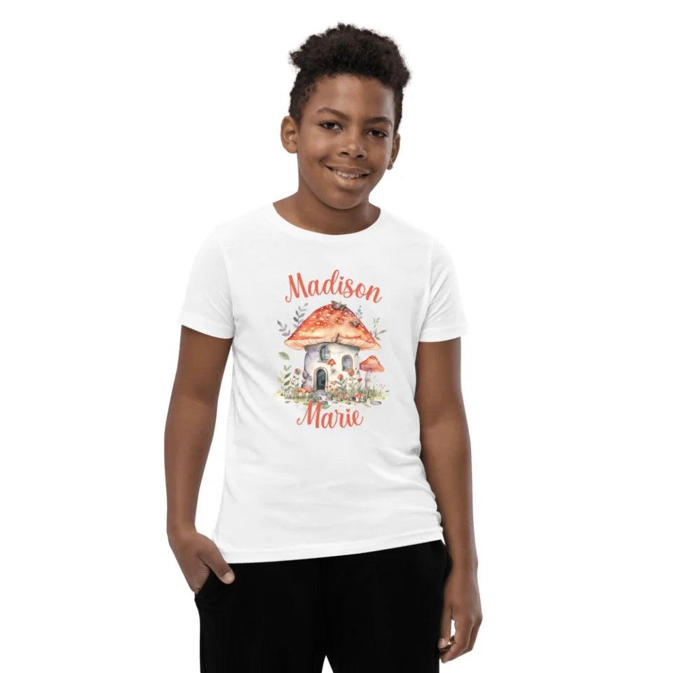 Custom Watercolor Woodland Mushroom Homes T-Shirt - ART-TSH114 - ARTFULANE