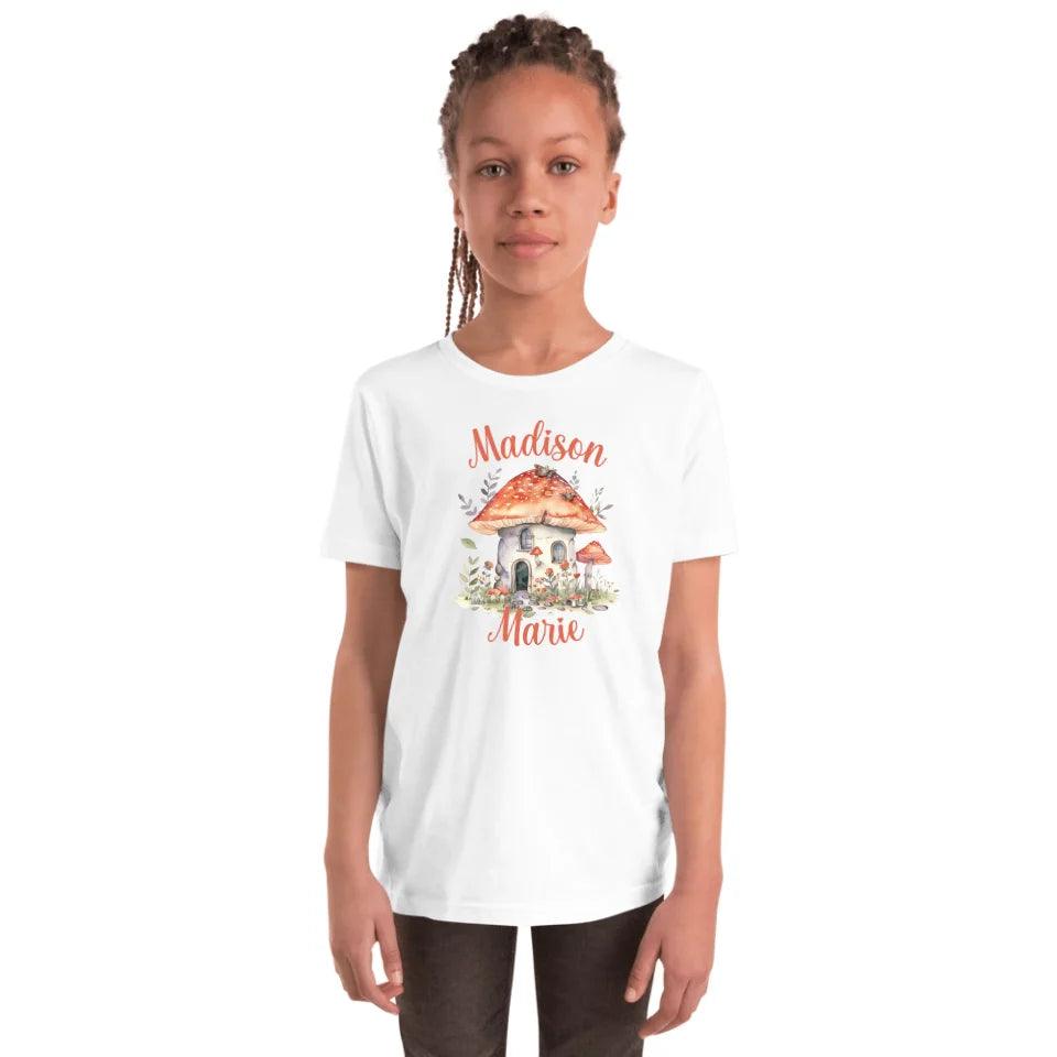 Custom Watercolor Woodland Mushroom Homes T-Shirt - ART-TSH114 - ARTFULANE