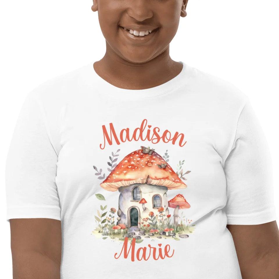 Custom Watercolor Woodland Mushroom Homes T-Shirt - ART-TSH114 - ARTFULANE