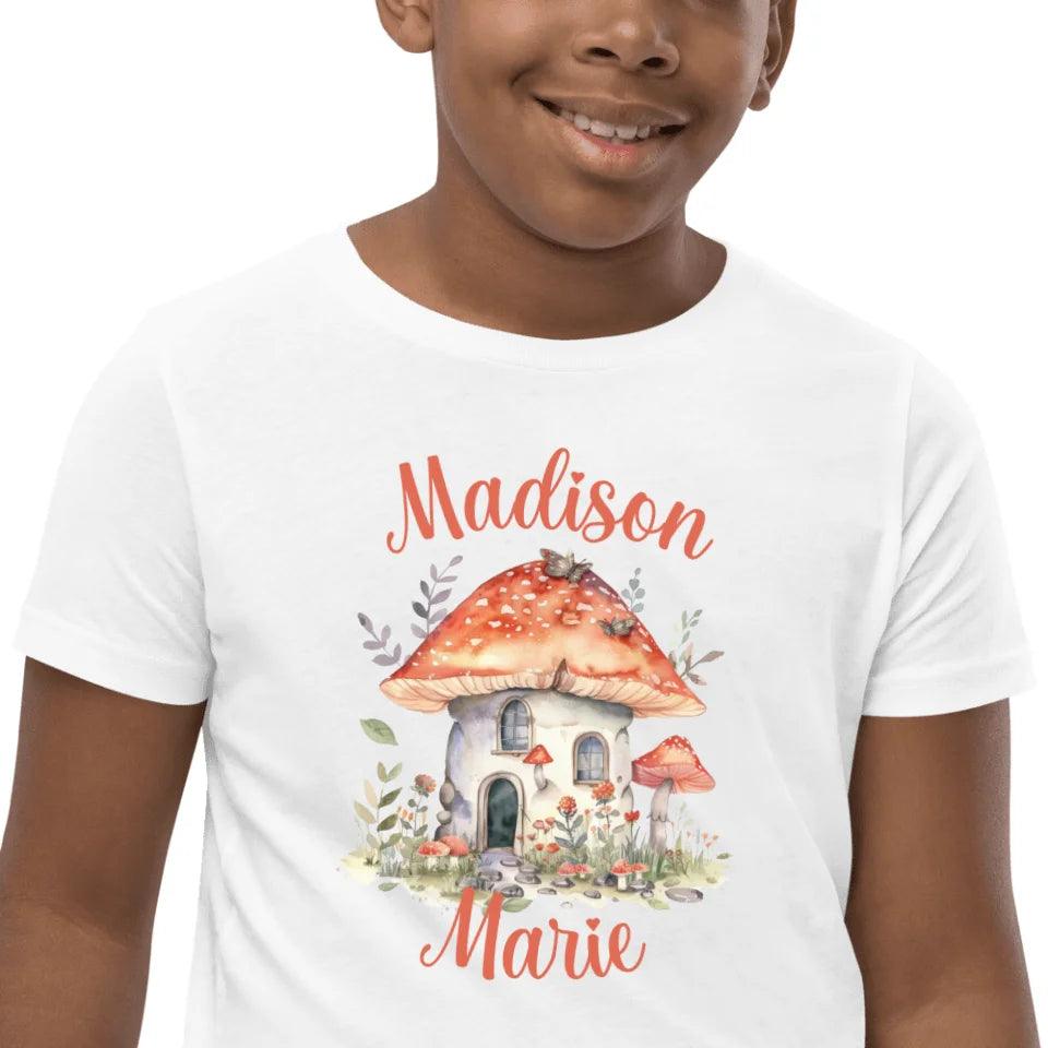 Custom Watercolor Woodland Mushroom Homes T-Shirt - ART-TSH114 - ARTFULANE