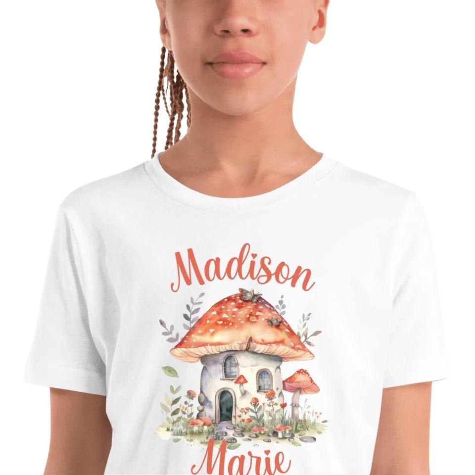 Custom Watercolor Woodland Mushroom Homes T-Shirt - ART-TSH114 - ARTFULANE