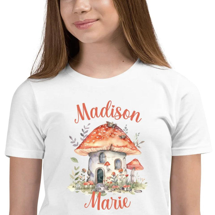 Custom Watercolor Woodland Mushroom Homes T-Shirt - ART-TSH114 - ARTFULANE