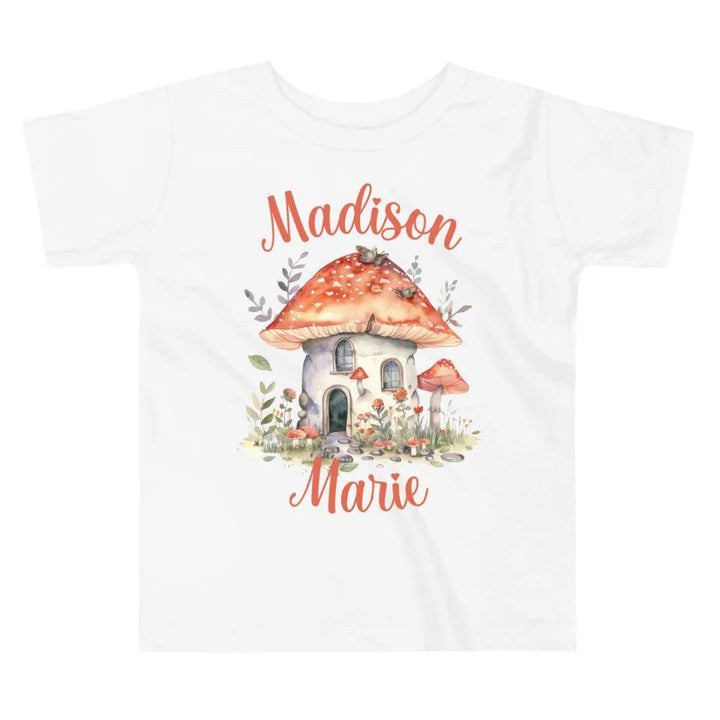 Custom Watercolor Woodland Mushroom Homes T-Shirt - ART-TSH114 - ARTFULANE