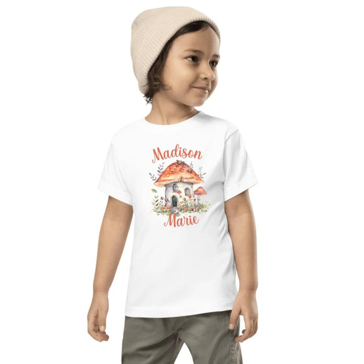 Custom Watercolor Woodland Mushroom Homes T-Shirt - ART-TSH114 - ARTFULANE