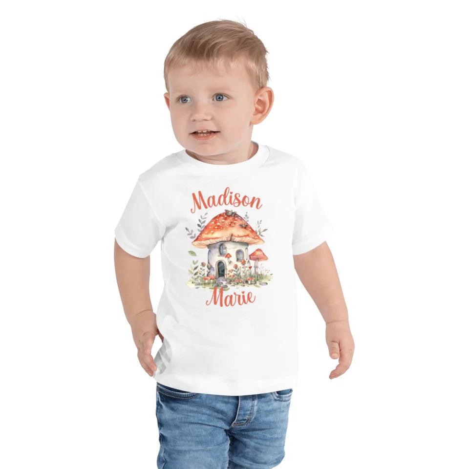 Custom Watercolor Woodland Mushroom Homes T-Shirt - ART-TSH114 - ARTFULANE